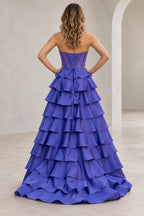 Dreamy A Line Strapless Straight Neck Lace Up Long Prom Dress