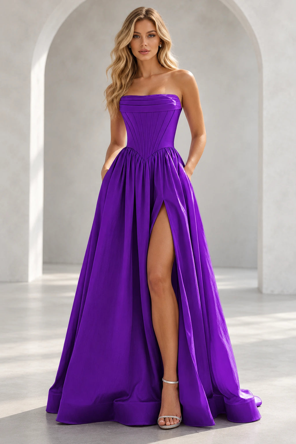 Regal A Line Straight Strapless Lace Up Floor Length Prom Dress