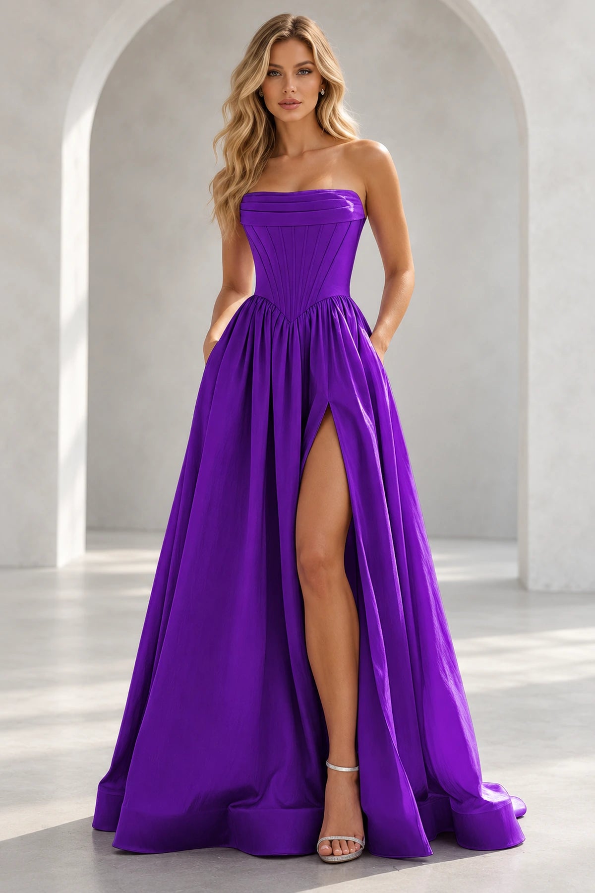 Regal A Line Straight Strapless Lace Up Floor Length Prom Dress