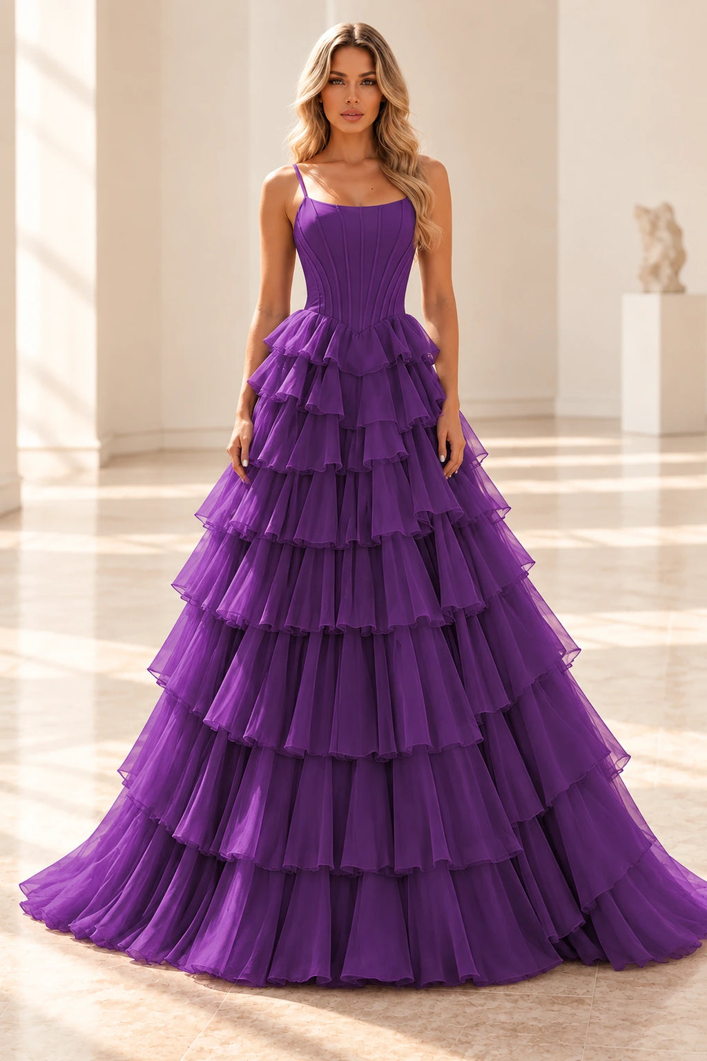 Radiant A Line Scoop Neck Sleeveless Lace Up Long Prom Dress
