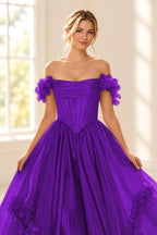 Romantic A Line Off Shoulder Lace Up Floor Length Prom Dress