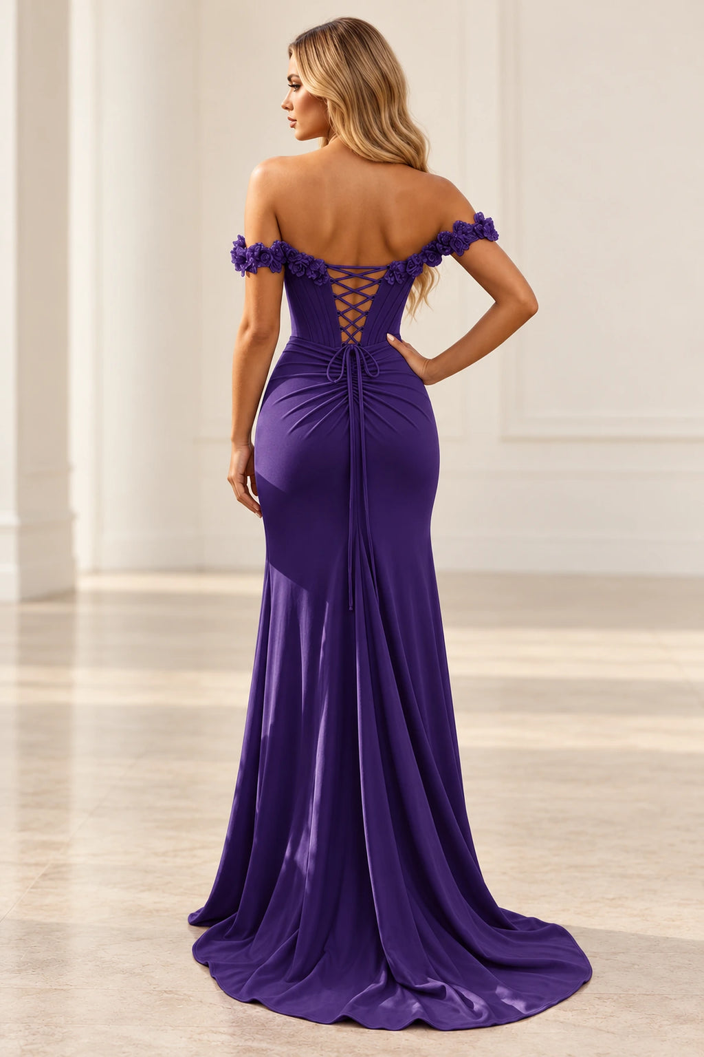 Romantic Sheath Off Shoulder Lace Up Floor Length Prom Dress