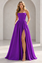 Regal A Line Straight Strapless Lace Up Floor Length Prom Dress