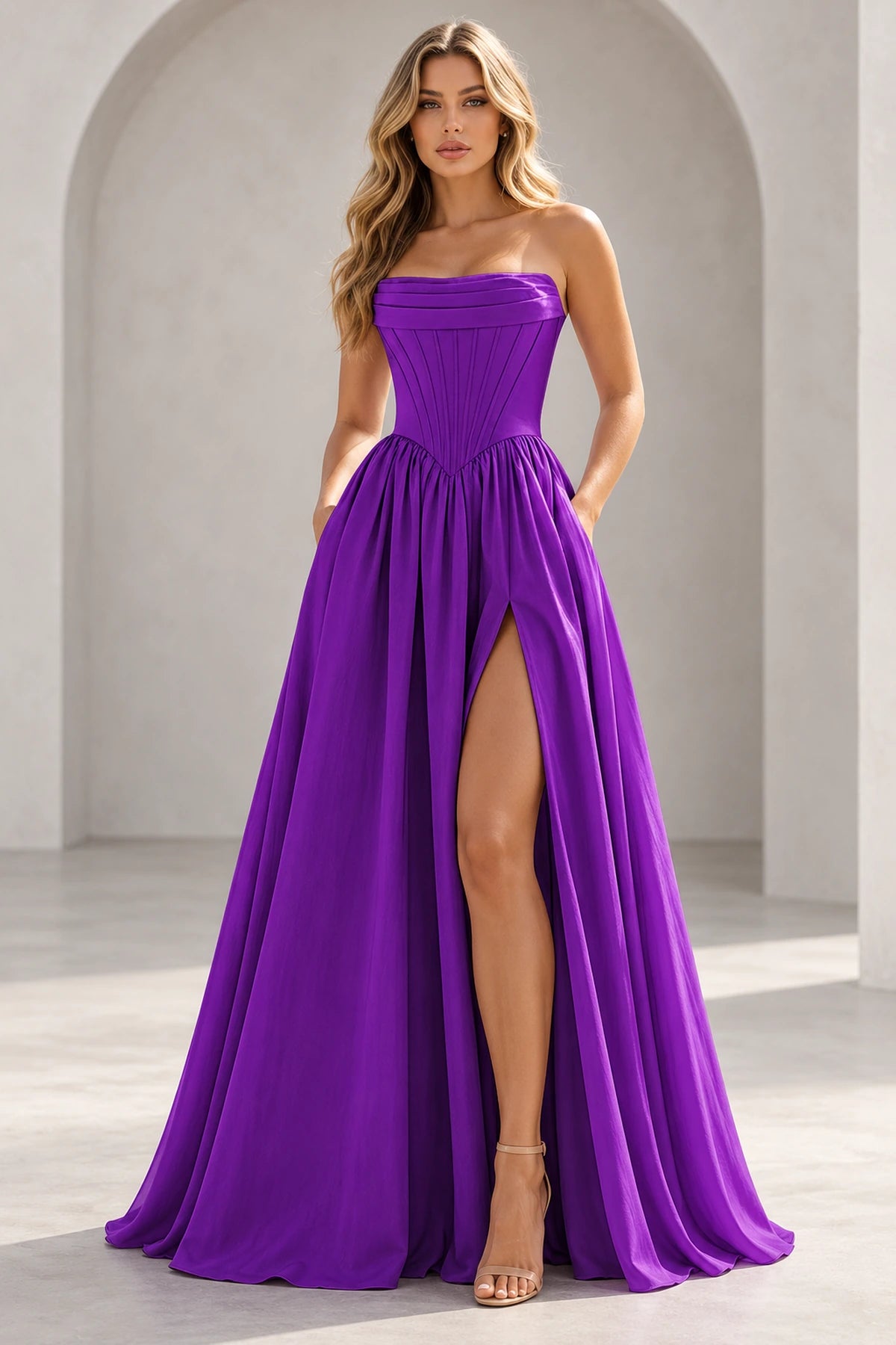 Regal A Line Straight Strapless Lace Up Floor Length Prom Dress