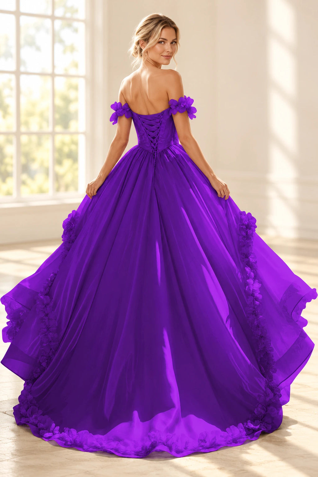 Romantic A Line Off Shoulder Lace Up Floor Length Prom Dress