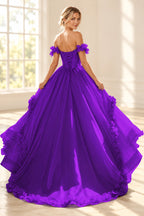 Romantic A Line Off Shoulder Lace Up Floor Length Prom Dress