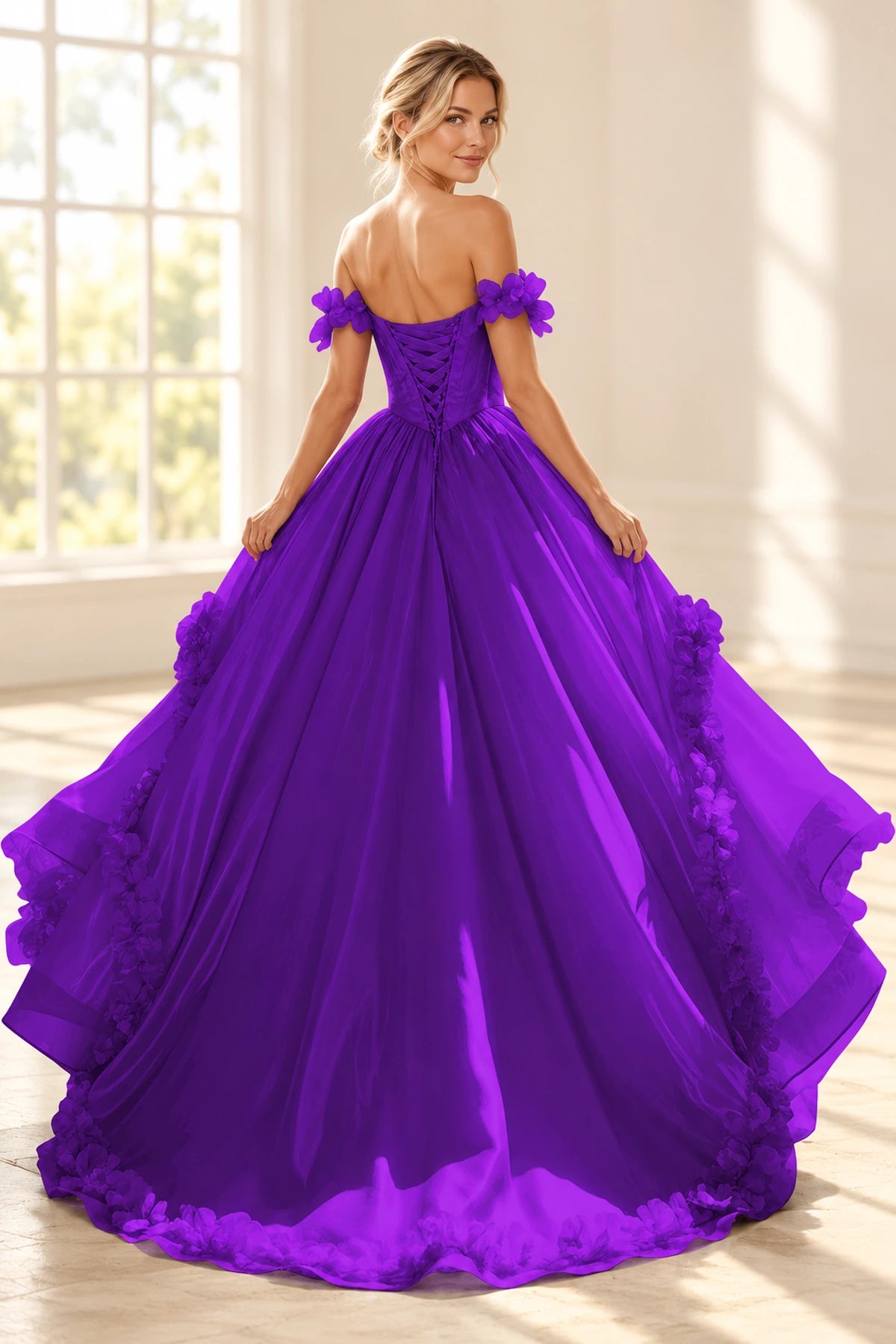 Romantic A Line Off Shoulder Lace Up Floor Length Prom Dress