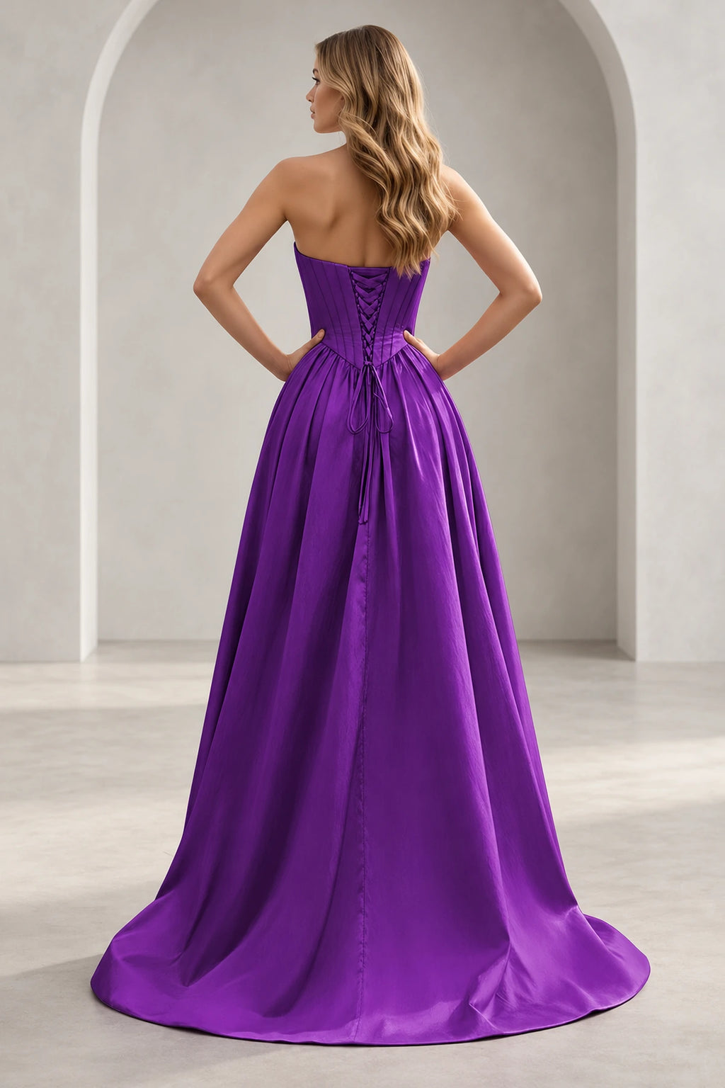 Regal A Line Straight Strapless Lace Up Floor Length Prom Dress