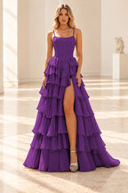 Radiant A Line Scoop Neck Sleeveless Lace Up Long Prom Dress