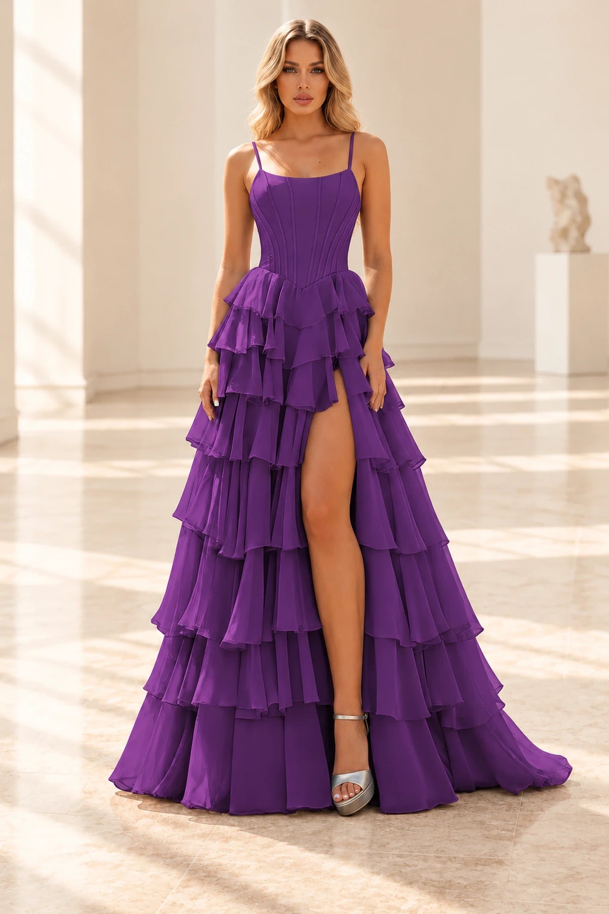 Radiant A Line Scoop Neck Sleeveless Lace Up Long Prom Dress