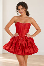 Playful Fit and Flare Sweetheart Strapless Lace-Up Back Mini Homecoming Dress
