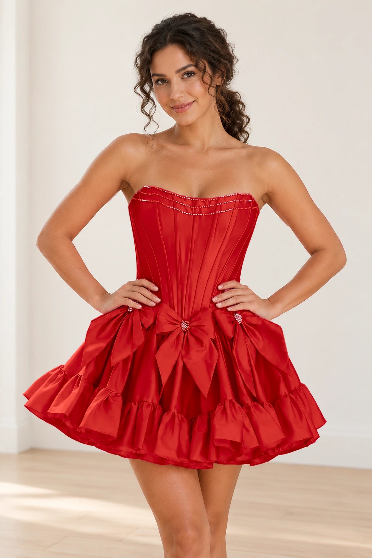 Playful Fit and Flare Sweetheart Strapless Lace-Up Back Mini Homecoming Dress