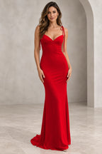 Romantic Sheath V Neck Sleeveless Tie Shoulder Floor Length Bridesmaid Dress
