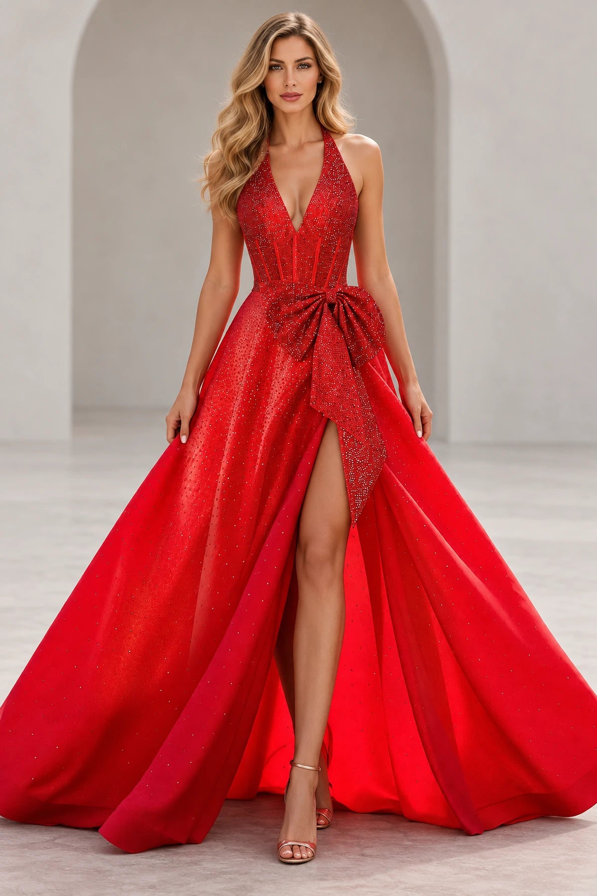 Regal A Line Halter Sleeveless Lace Up Floor Length Prom Dress