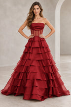 Dreamy A Line Strapless Straight Neck Lace Up Long Prom Dress