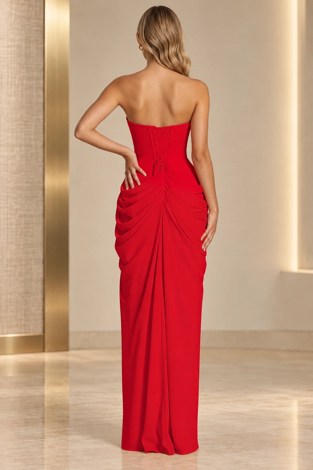Refined Sheath Straight Neck Strapless Lace Up Floor Length Prom Dress