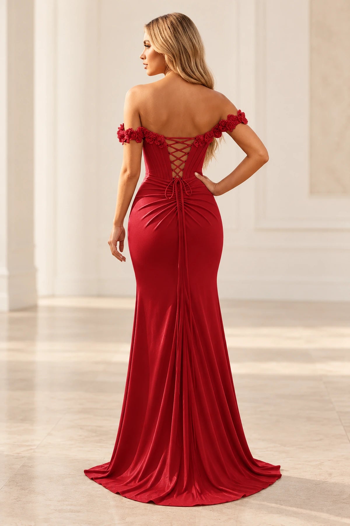 Romantic Sheath Off Shoulder Lace Up Floor Length Prom Dress