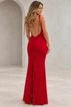 Romantic Sheath V Neck Sleeveless Tie Shoulder Floor Length Bridesmaid Dress