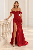 Romantic Sheath Off Shoulder Lace Up Floor Length Prom Dress
