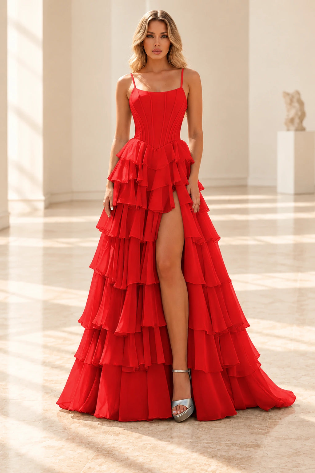 Radiant A Line Scoop Neck Sleeveless Lace Up Long Prom Dress