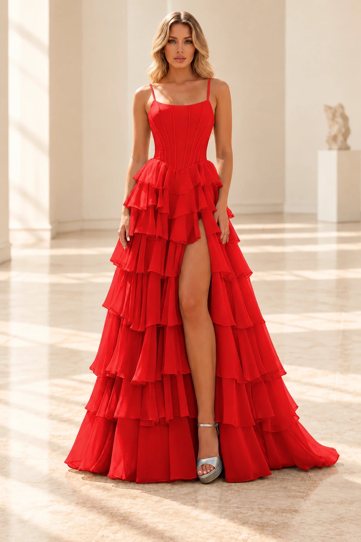 Radiant A Line Scoop Neck Sleeveless Lace Up Long Prom Dress