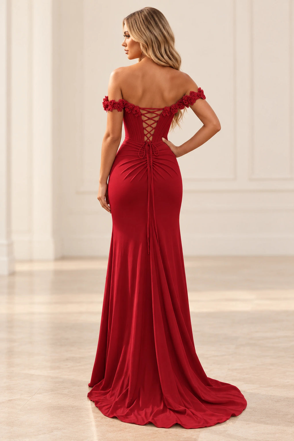 Romantic Sheath Off Shoulder Lace Up Floor Length Prom Dress