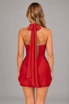 Elegant Sheath Square Neck Sleeveless Lace-Up Back Mini Homecoming Dress