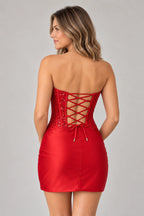 Elegant Sheath Straight Neck Strapless Lace-Up Back Mini Homecoming Dress