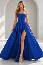 Regal A Line Straight Strapless Lace Up Floor Length Prom Dress