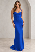 Romantic Sheath V Neck Sleeveless Tie Shoulder Floor Length Bridesmaid Dress