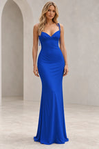Romantic Sheath V Neck Sleeveless Tie Shoulder Floor Length Bridesmaid Dress