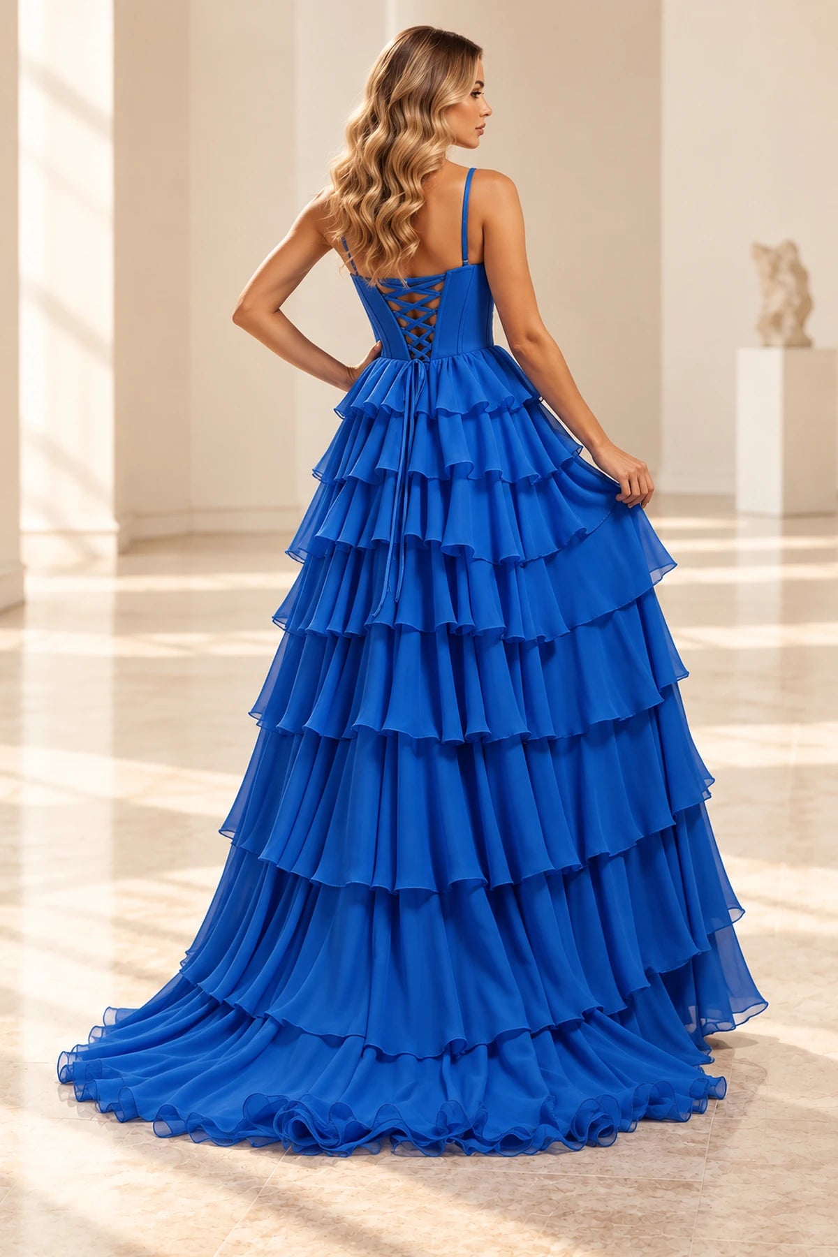 Radiant A Line Scoop Neck Sleeveless Lace Up Long Prom Dress