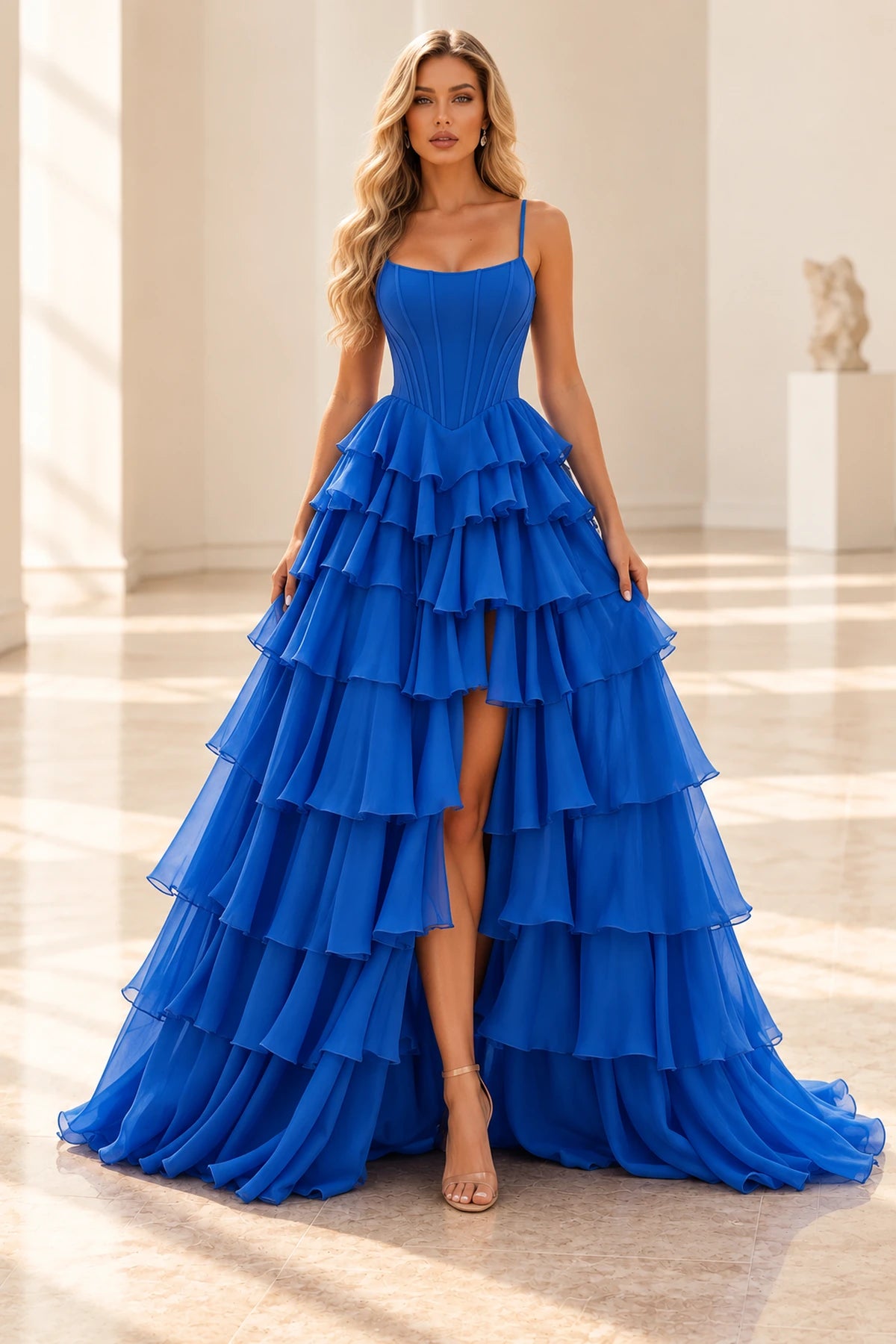 Radiant A Line Scoop Neck Sleeveless Lace Up Long Prom Dress