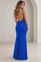 Romantic Sheath V Neck Sleeveless Tie Shoulder Floor Length Bridesmaid Dress