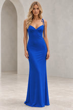 Romantic Sheath V Neck Sleeveless Tie Shoulder Floor Length Bridesmaid Dress