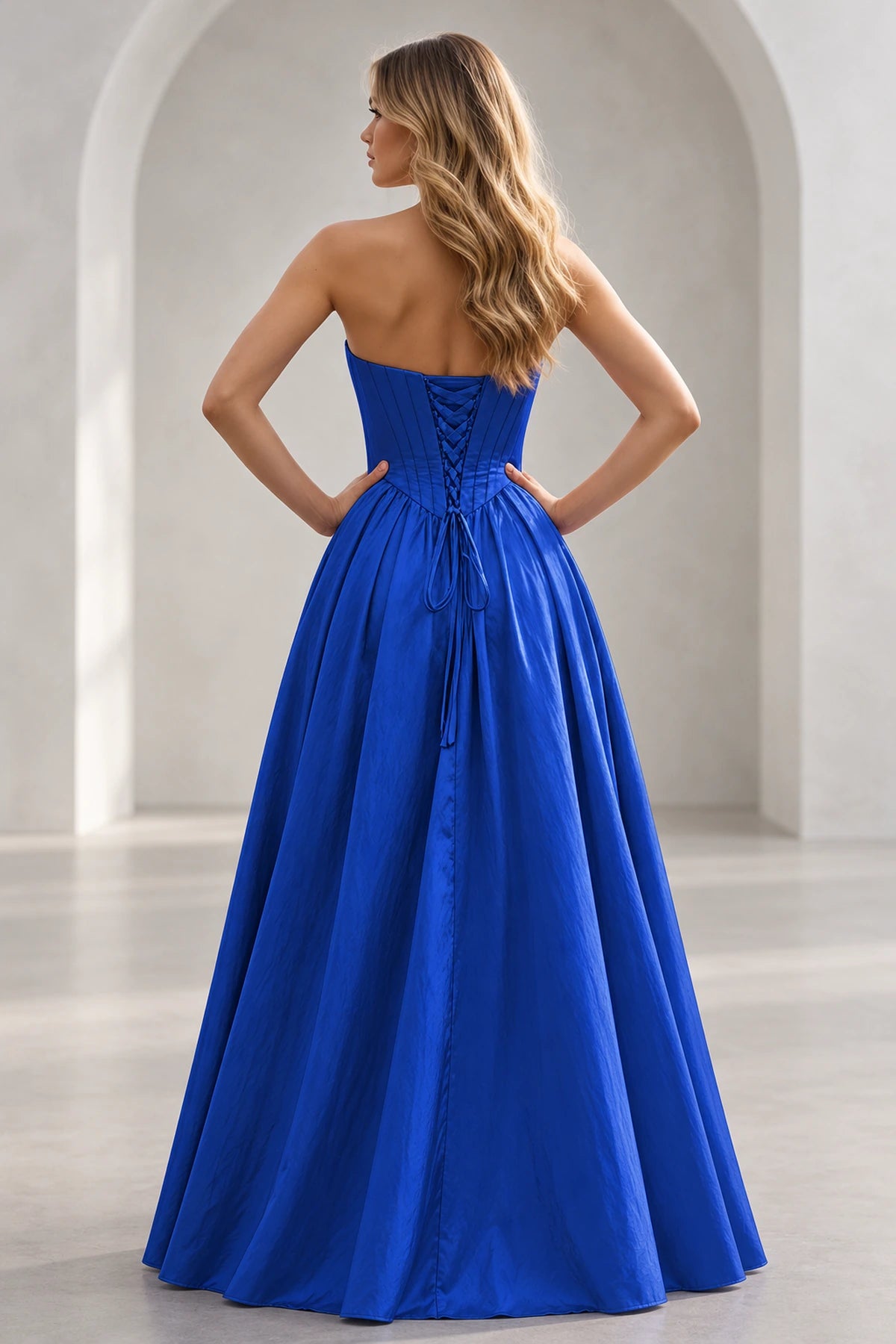 Regal A Line Straight Strapless Lace Up Floor Length Prom Dress