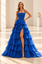 Radiant A Line Scoop Neck Sleeveless Lace Up Long Prom Dress