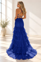 Romantic Mermaid V Neck Sleeveless Lace Up Floor Length Prom Dress