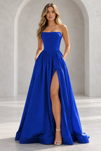 Regal A Line Straight Strapless Lace Up Floor Length Prom Dress