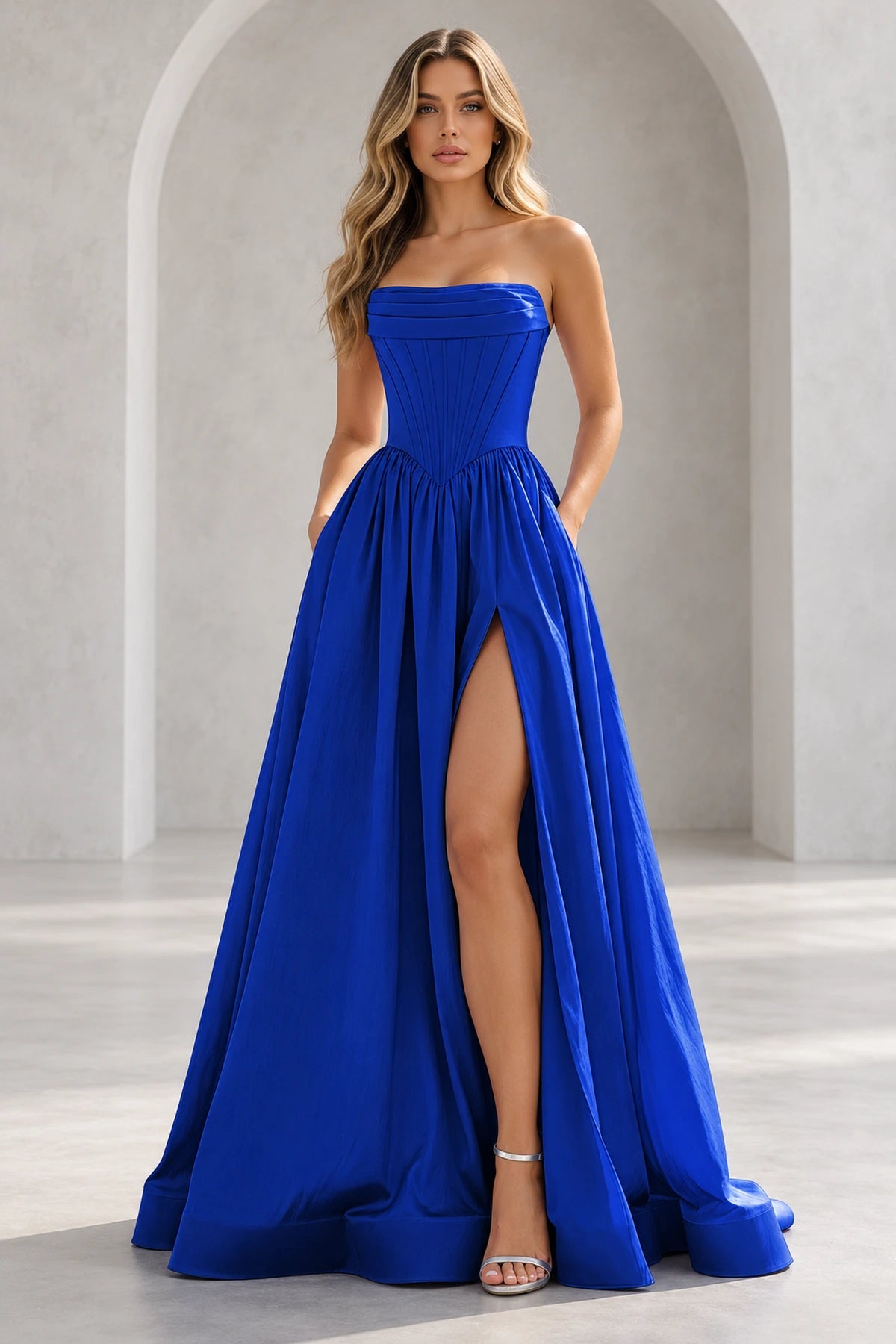 Regal A Line Straight Strapless Lace Up Floor Length Prom Dress
