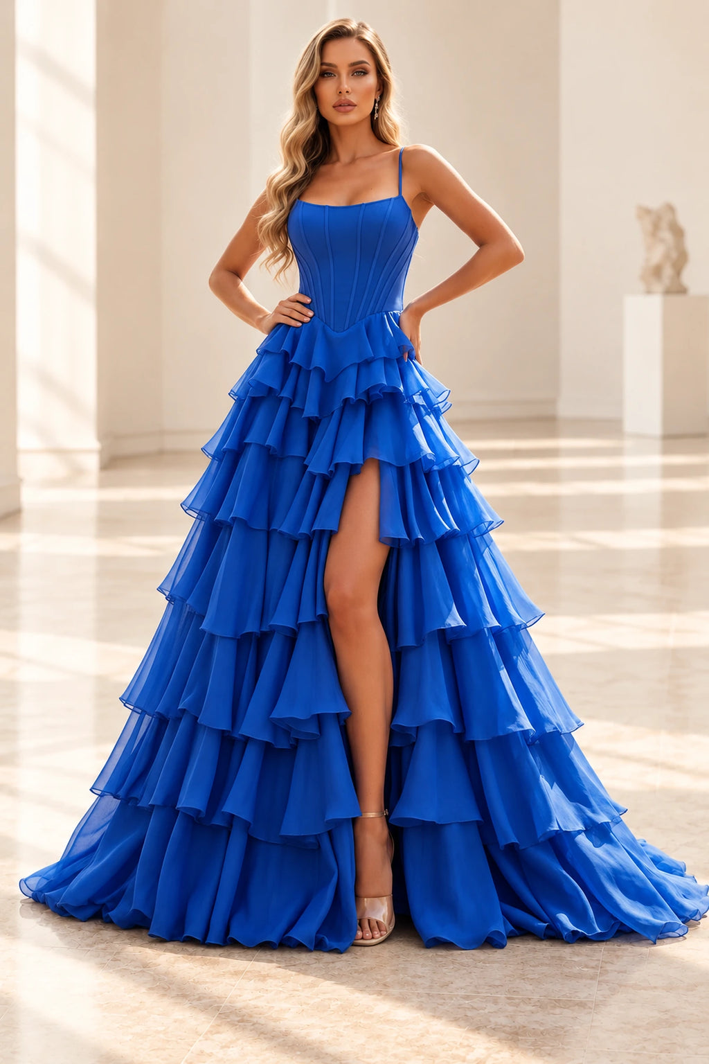 Radiant A Line Scoop Neck Sleeveless Lace Up Long Prom Dress
