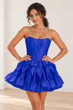 Playful Fit and Flare Sweetheart Strapless Lace-Up Back Mini Homecoming Dress