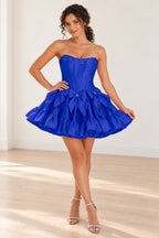 Playful Fit and Flare Sweetheart Strapless Lace-Up Back Mini Homecoming Dress