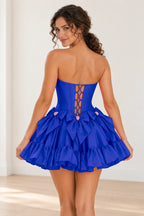 Playful Fit and Flare Sweetheart Strapless Lace-Up Back Mini Homecoming Dress