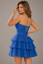 Romantic Fit and Flare Sweetheart Strapless Lace-Up Back Mini Homecoming Dress