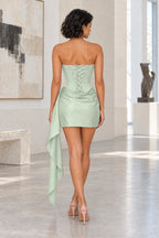 Elegant Sheath Strapless Lace-Up Back Draped Mini Homecoming Dress