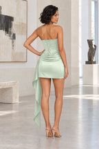 Elegant Sheath Strapless Lace-Up Back Draped Mini Homecoming Dress
