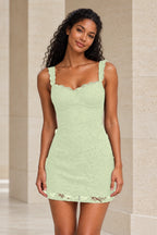 Romantic Sheath Sweetheart Lace Strap Lace-Up Back Mini Homecoming Dress