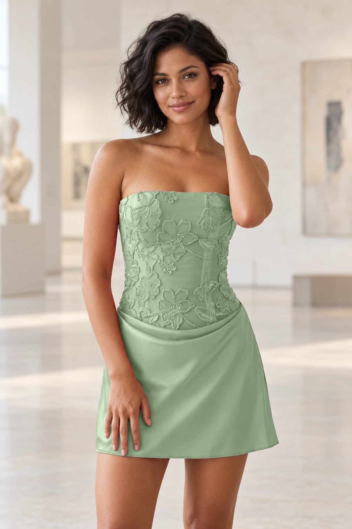 Elegant Fit and Flare Straight Strapless Lace-Up Back Mini Homecoming Dress