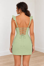 Charming Sheath Sweetheart Ruffle Strap Lace-Up Back Mini Homecoming Dress